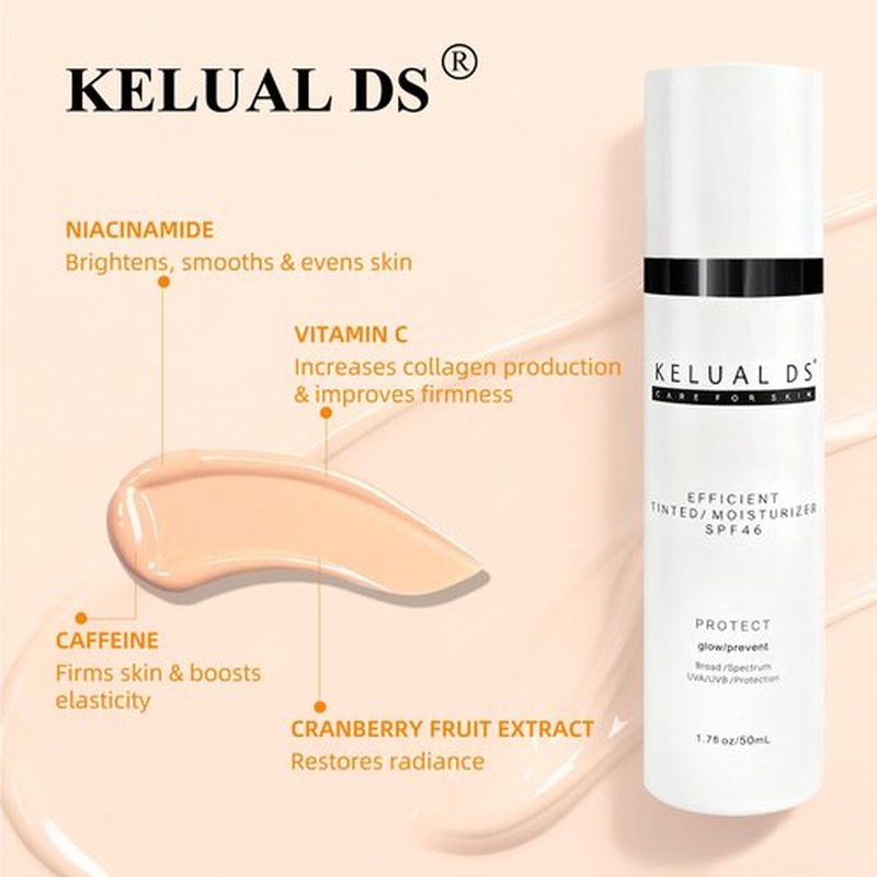 KELUAL DS Anti-Aging Tinted Face Moisturizer & Sheer Face Sunscreen SPF 46, Hydrating Skin Care & Sunscreen Moisturizer,1.7OZ/50ML