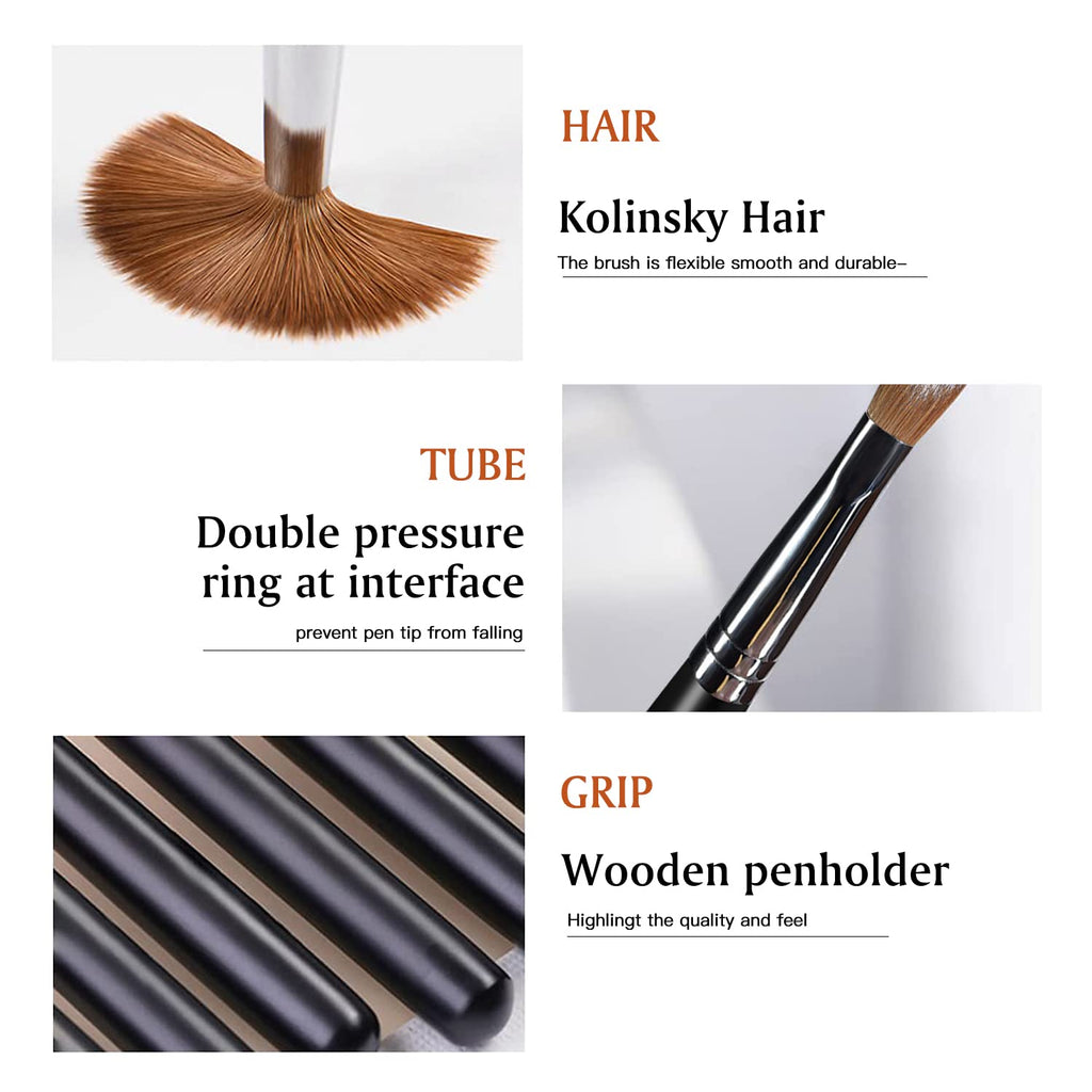 Yasterd Acrylic Nail Brush 100% Kolinsky Acrylic Brushes for Nails Size 8 Oval Crimped Shaped Nail Brushes for Acrylic Application Black Wood Handle Professional Nail Art Powder Brush Manicure Tool