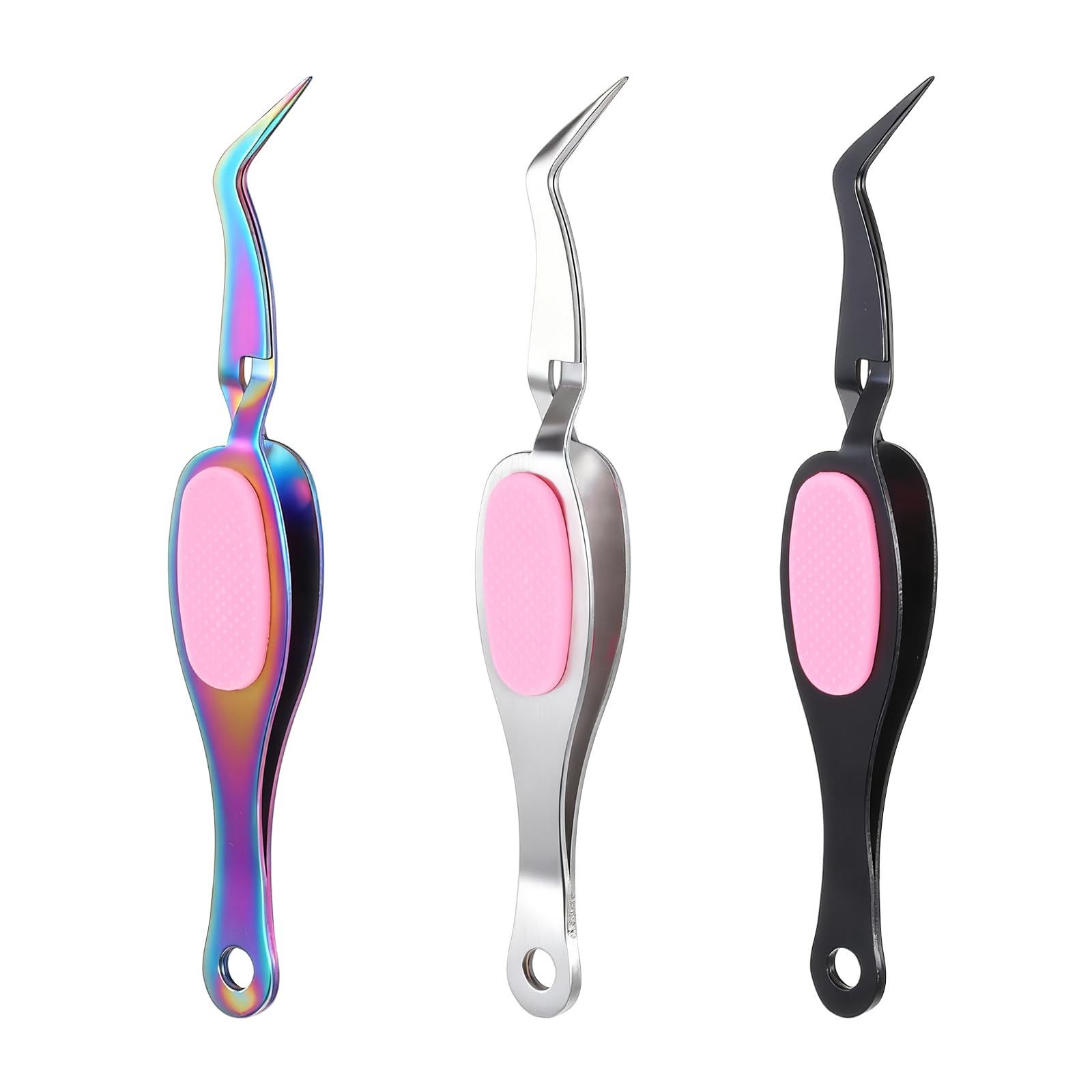 3 Pcs Reverse Tweezers Crafting Tweezers for Stickers Cross Locking Precision Tweezer Stainless Steel Soft Grip Fine Tip Curved Style for DIY Craft Jewelry Eyelash Extensions Nail Beading Tool