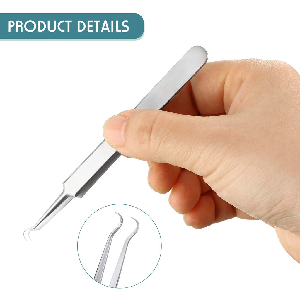 Honoson 3 Pcs Blackhead Tweezer Stainless Steel Pimple Tweezers Tool for Remove Zit Whitehead Pimple Bend Curved Extractor Tweezer Skin Blackhead Remover Tools(Silver)