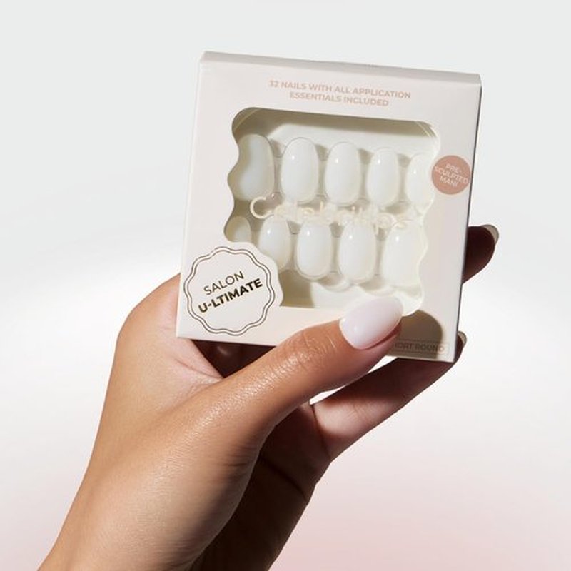 **Celebritips Press On Nails - Salon U-ltimate™ Sheer Milk | Extra Short Round, Reusable | 32 Nails Kit with Glue**