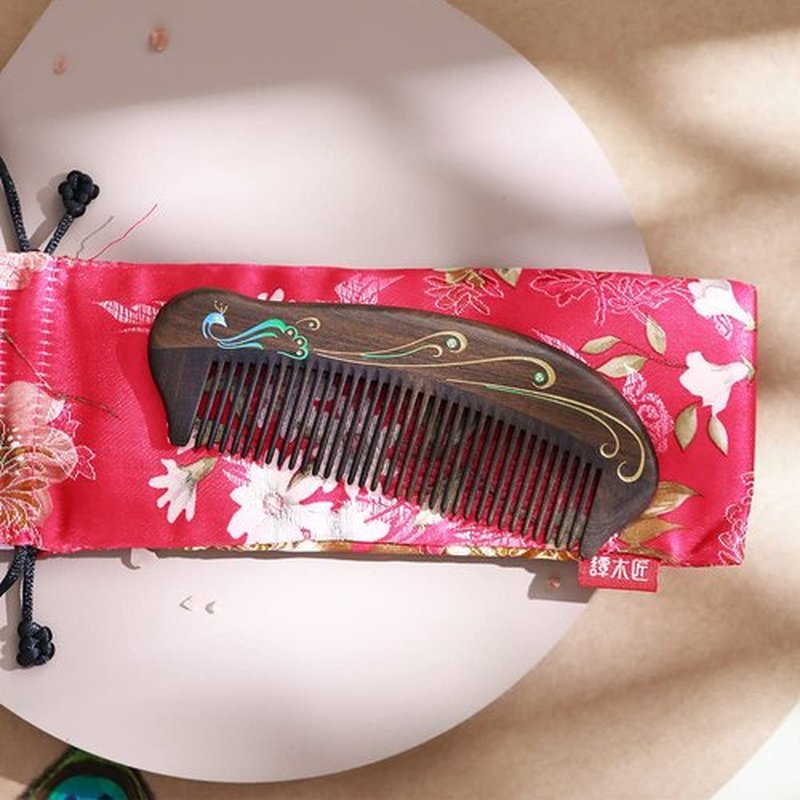 TAN MUJIANG Anti-Static Hair Comb - 5.12" Fine Tooth Detangling Comb - Handmade Natural Wooden Design for Women