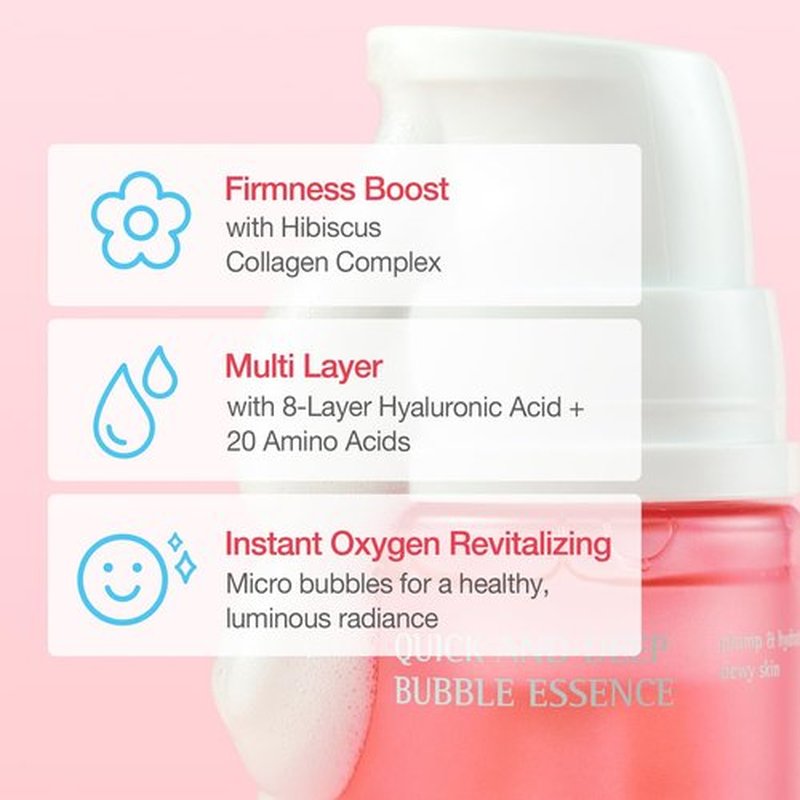 Skiennix Quick & Deep Bubble Serum Essence - Hibiscus Collagen Micro Bubble Mask for Daily Hydration | 3.28 fl oz