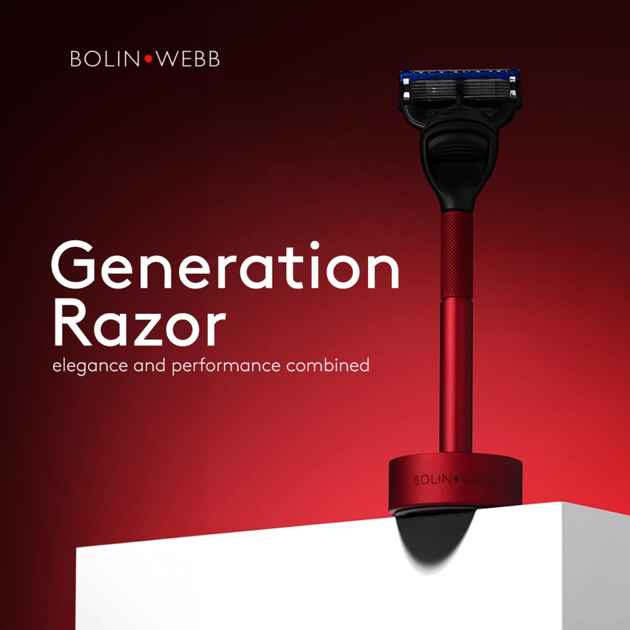 Bolin Webb Generation Razor & Stand - Luxury Razors for Men with Gillette Fusion 5 Blades, Premium Aluminum Shaving Razor for Smooth, Comfortable Shave, Ideal Gift & Daily Grooming Set (Red)