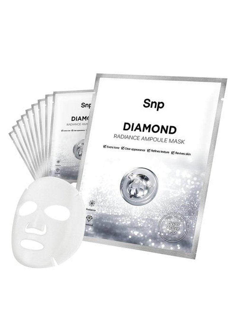 SNP 100% Diamond + 1000mg Hyaluronic Acid Sheet Mask | Tightening, Hydrating, and Nourishing with Real Diamonds for All Oily Skin Types | Korean Face Mask Skincare | Facial Moisturizing | 10 Sheets