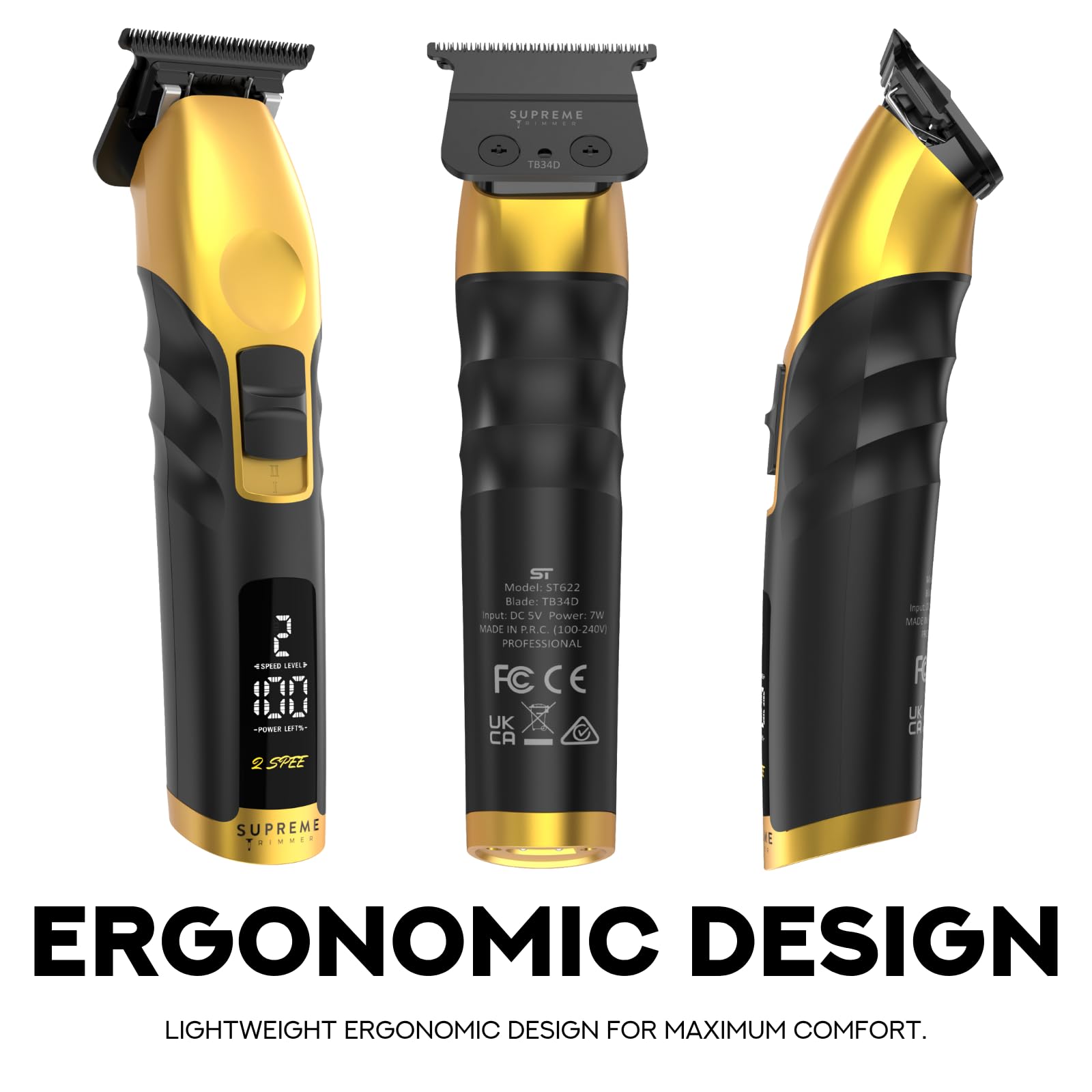 Supreme Trimmer 2Spee ST622 – Cordless Beard & Hair Trimmer for Men | 2-Speed Motor, 180 Min Runtime, Zero-Gap Adjustable Blade, Digital Display, Removable Blade Design