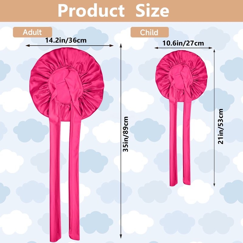 UHBYJM 2 PCS Mommy and Me Bonnet Set, Silk and Satin Bonnets for Sleeping with Elastic Tie Band, Adjustable Hair Bonnets for Women, Girls, Kids and Toddlers (Rose Red)