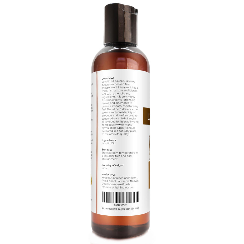 velona Lanolin Oil USP Grade 4 fl oz | 100% Pure and Natural Carrier Oil | Refined, Cold pressed | Skin, Hair, Body & Face Moisturizing | Use Today - Enjoy Results