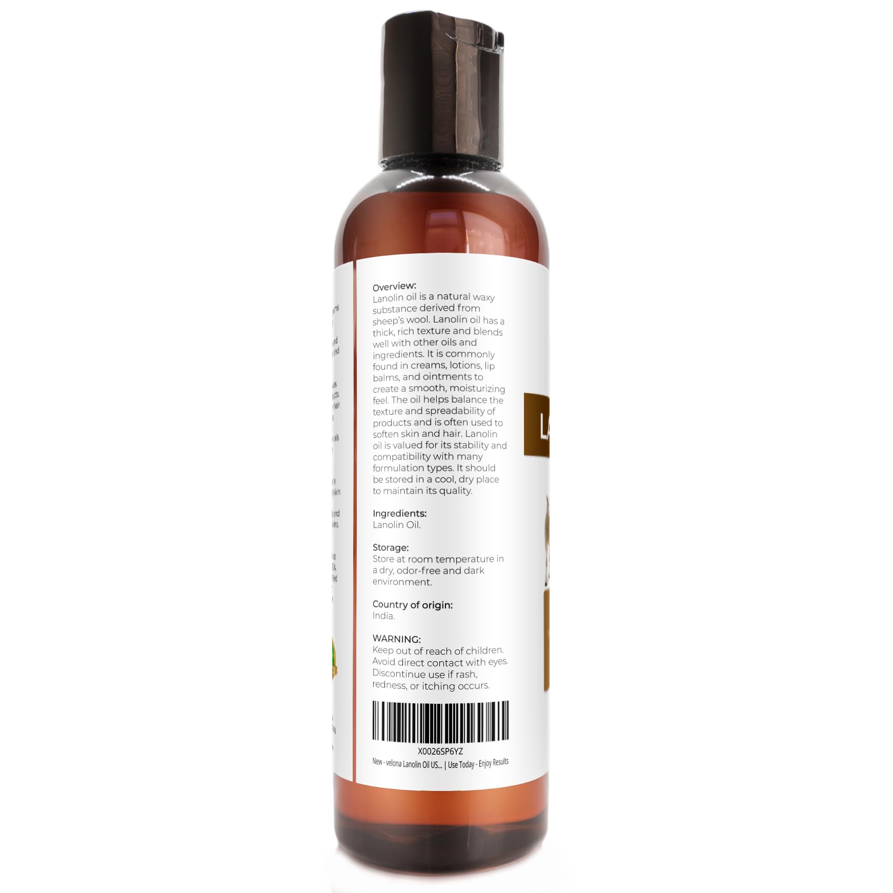 velona Lanolin Oil USP Grade 4 fl oz | 100% Pure and Natural Carrier Oil | Refined, Cold pressed | Skin, Hair, Body & Face Moisturizing | Use Today - Enjoy Results