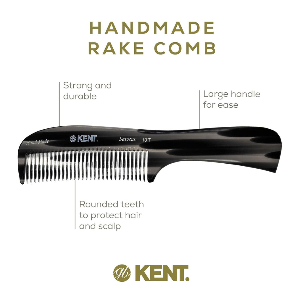 Kent 10T Black Graphite Large Detangler Comb, Wide Tooth Comb for Wet and Dry Curly Hair, Rake Combs for Women With Thick Hair, Saw-Cut and Hand Polished, Handmade in England