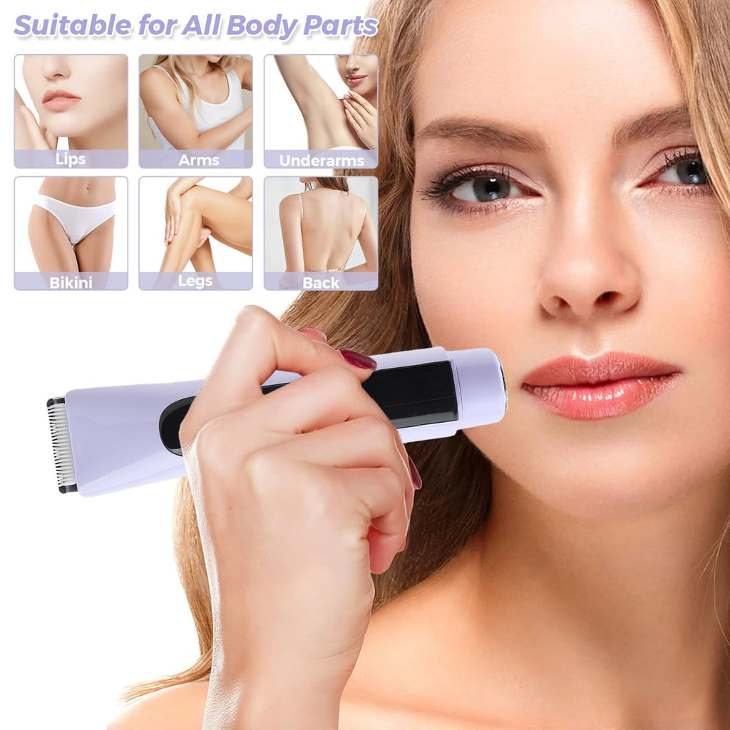 Msiud Electric Shaver for Women, 2 in 1 Bikini Trimmer Waterproof Rechargeable Facial Hair Remover with Ceramic Blades Dual Head, Pubic Hair Trimmer Body Grooming Travel Design for Shower Use