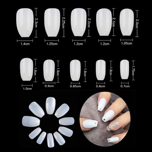 Beuniar Acrylic Nails Tips Short Coffin 500PCS Ballerina Artificial False Nail Tip Full Cover 10 Sizes with Box for Art Salons & Home DIY (Natural)