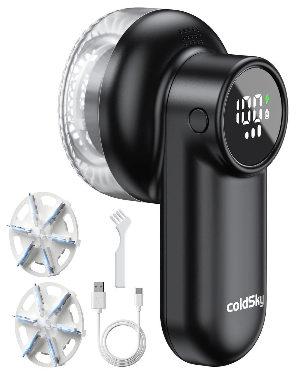 coldSky Rechargeable Fabric Shaver, Lint Shaver with Digital Display, Sweater Shaver with 6-Leaf Blades and Safety Lock, 3-Speeds Defuzzer Remove Fuzz, Pills from Clothes, Furniture, Sofa, Blanket