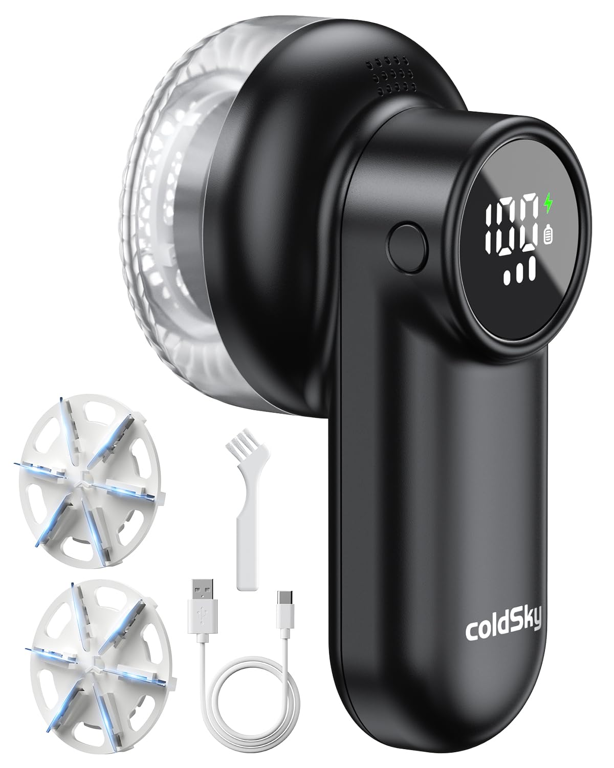 coldSky Rechargeable Fabric Shaver, Lint Shaver with Digital Display, Sweater Shaver with 6-Leaf Blades and Safety Lock, 3-Speeds Defuzzer Remove Fuzz, Pills from Clothes, Furniture, Sofa, Blanket
