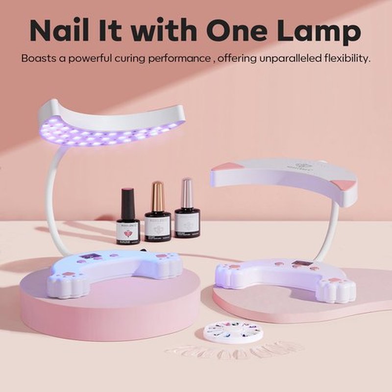 modelones Hema-Free Gel Base and Top Coat Set 2 Pcs & 48W U V LED Nail Lamp, Gooseneck U V Lamp