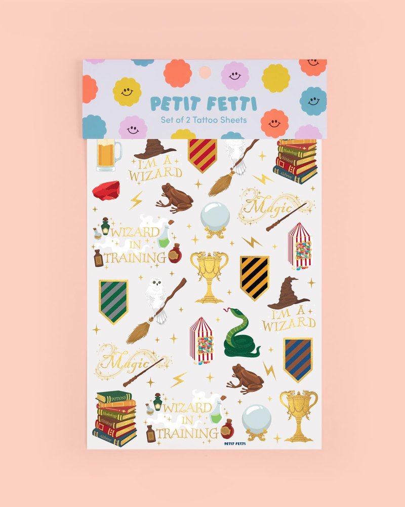 xo, Fetti Wizard Party Temporary Tattoos - 60 Gold Foil Styles | Magical Birthday Decorations, Magic Baby Shower Supplies, Wizardry Theme Favor, Kids Party Accessory