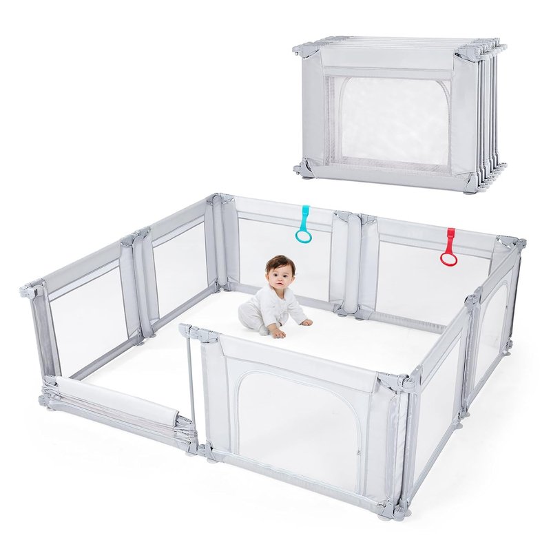 Doradotey Baby Playpen - Adjustable Large Playard for Babies & Toddlers | Foldable Indoor Play Center, Light Grey 180x200x68cm