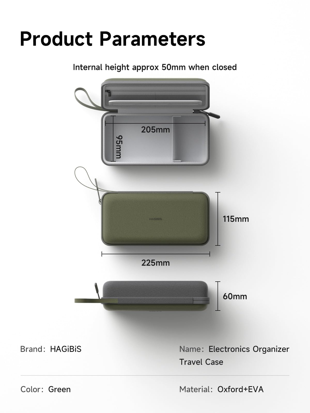 Hagibis Electronics Organizer Travel Case Cable Organizer Bag Pouch Portable Waterproof Carry Case for Cable, Charger,Power Bank, SD Card, Mouse, USB Flash Disk (DPB02 Green)