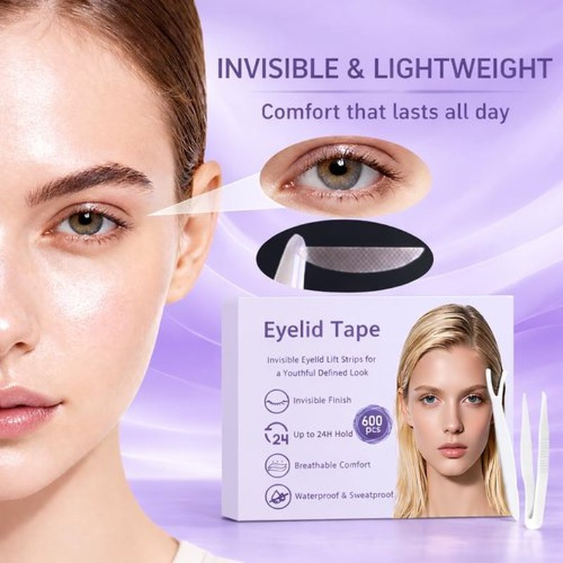 Eyelid Tape for Hooded Eyes Invisible 600Pcs, Waterproof Eyelid Lifter Strips for Natural-Looking