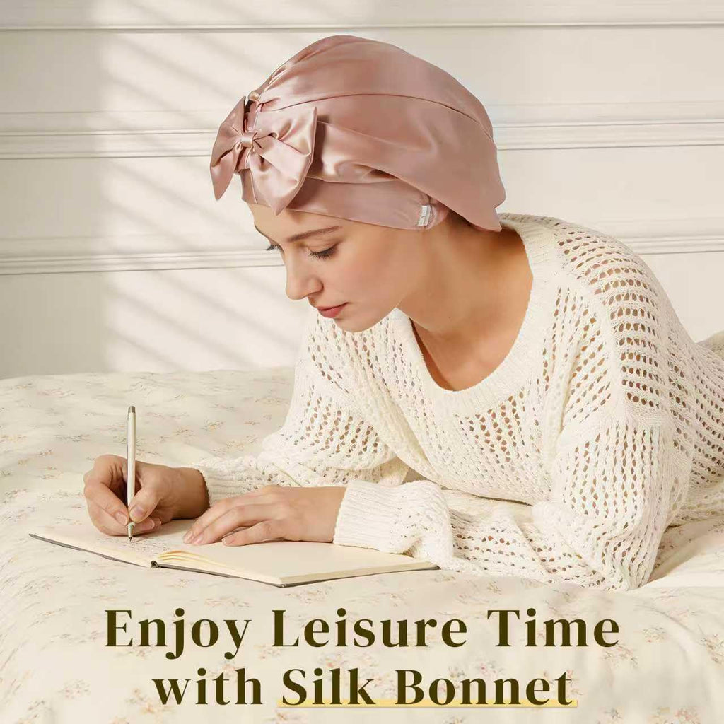 ZIMASILK 22 Momme Adjustable 100% Pure Mulberry Silk Bonnet for Sleeping Women, Double-Layered Silk Hair Bonnet for Anti-Frizz & Hair Protection – Reduces Slipping (1Pc, Blush Pink)