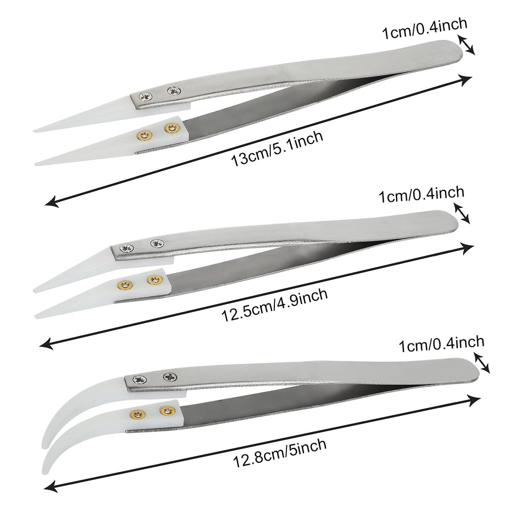 6 Pcs Precision Ceramic Reverse Solder Tweezers, Non-Conductive, Anti-Magnetic Pointed & Curved Tips Tweezers Set, Cross Lock Fiber Grip Soldering Tool, Heat-resistant Electronics Tweezers