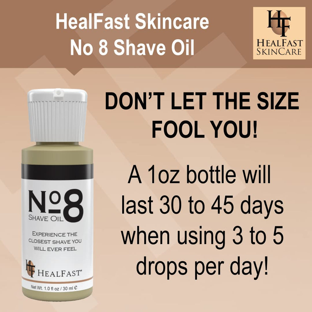 HealFast No. 8 Shave Oil, 1 oz, Premium Shaving Oil for Men & Women, Helps Prevent Razor Burn, Razor Drag & Ingrown Hairs, Softens Hair and Cleanses Pores, Pre & Post Shave
