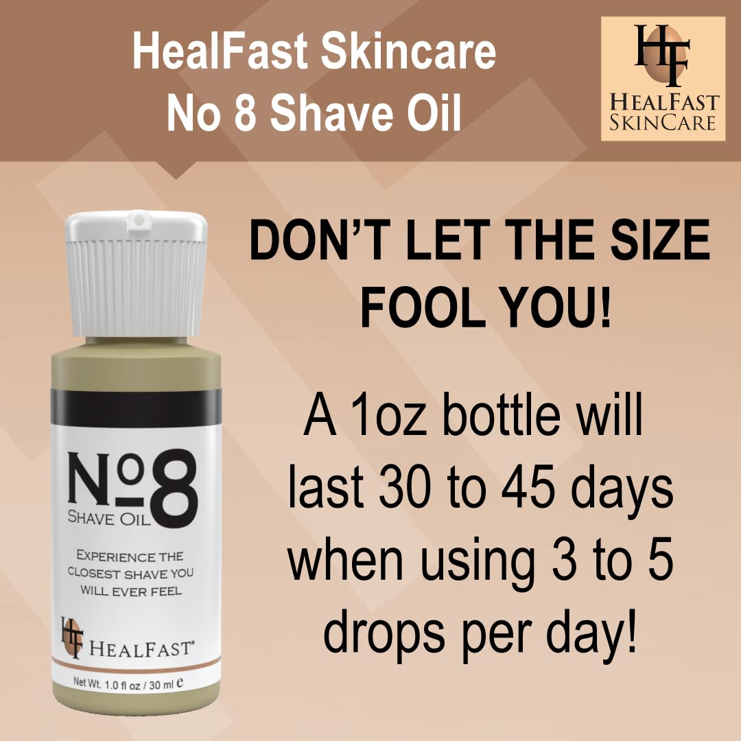HealFast No. 8 Shave Oil, 1 oz, Premium Shaving Oil for Men & Women, Helps Prevent Razor Burn, Razor Drag & Ingrown Hairs, Softens Hair and Cleanses Pores, Pre & Post Shave