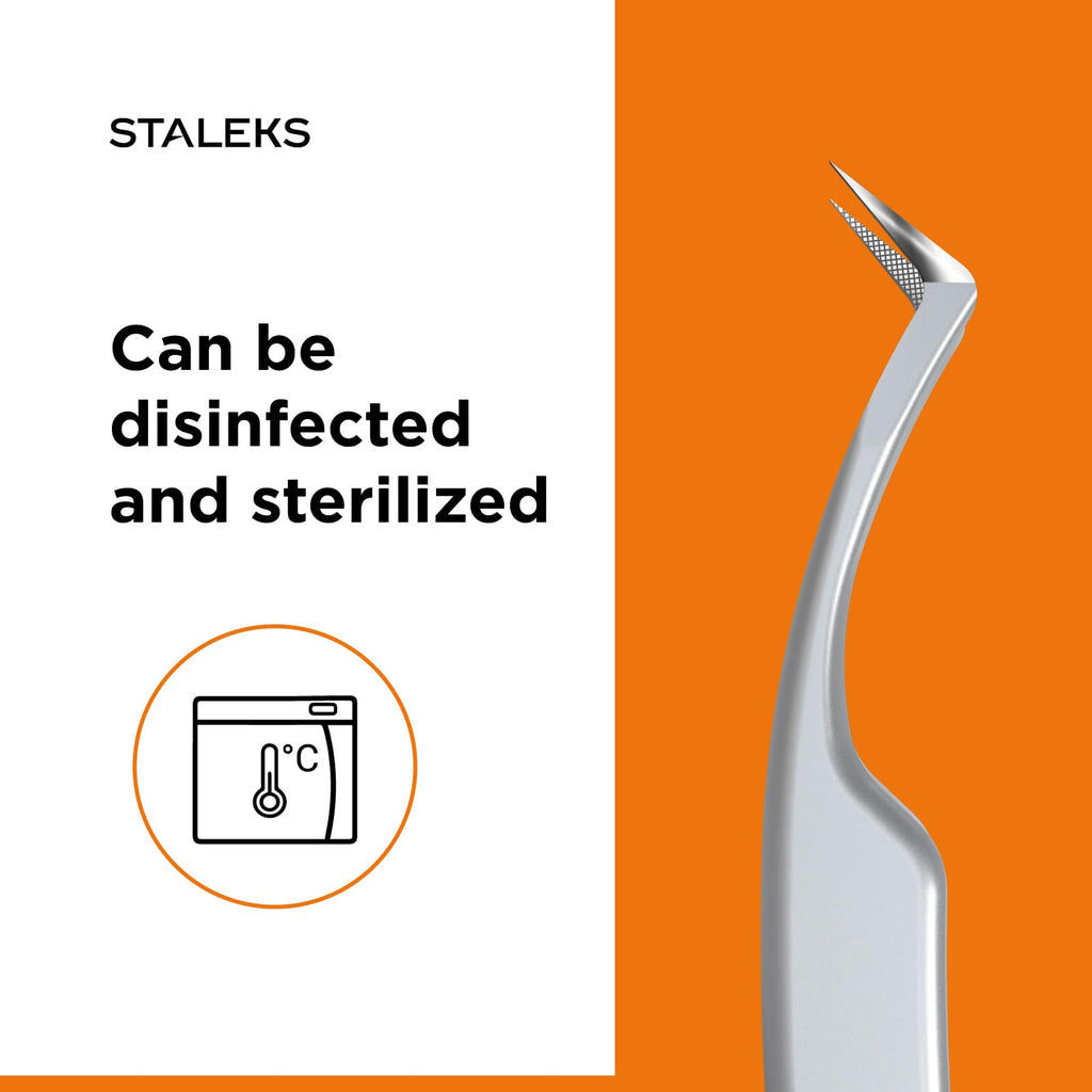 STALEKS PRO Expert 45 Type 2 Professional Eyelash Tweezers (L-Shaped 40°) – Stainless Steel with Nano-Notches for Volume & Mega-Volume Lash Extensions & Enhanced Visibility