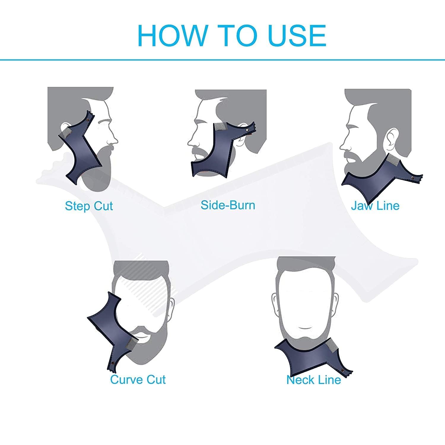 Beard Shaping Tool with Template and Edger for Symmetric Jaw, Cheek and Neck Lines - Grooming Guide for Stylish Goatee, Mustache, and Curve Step Cut (Pack of 1) - Great Gift
