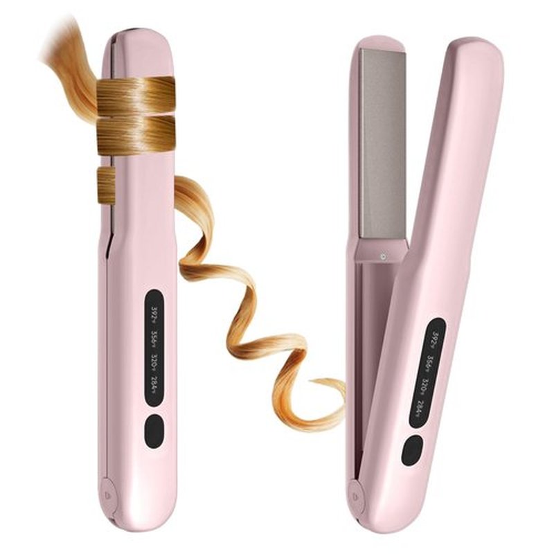 Cordless Hair Straightener, Portable Flat Iron 4 Temperature Options and 20S Fast Heating, Long-Life Battery Ceramic Hair Straightener, Travel Size USB Rechargeable (Pink)