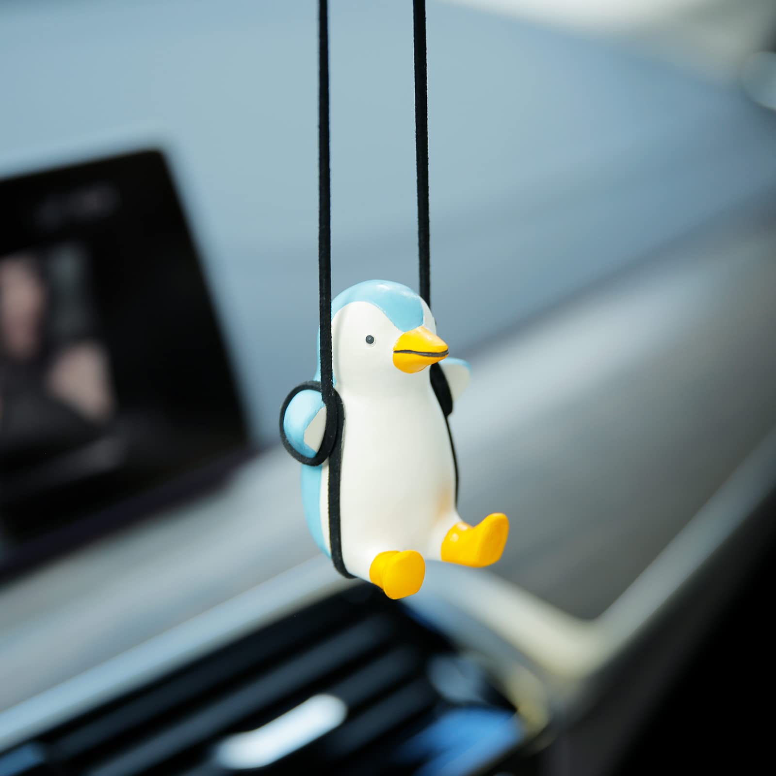 YGMONER Cute Swinging Penguin Car Rear View Mirror Hanging Accessories Funny Car Interior Decor Gifts for Women Men (Penguin)
