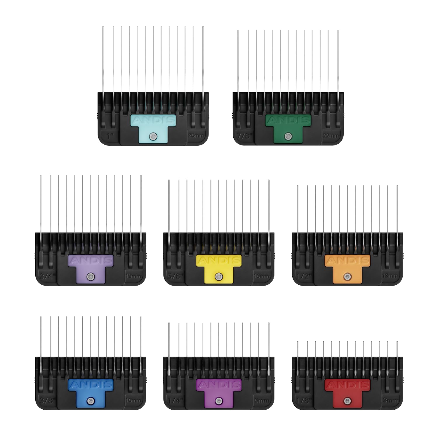 Andis 561475 Premium Clip Animal Comb Set – Built with Plastic, Includes 8 Color Coded Combs of Different Sizes, Attach Comb, All Coat Types, Multicolor