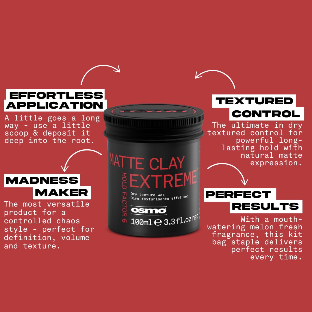 Osmo Matte Clay Extreme | Dry Textured Control | Matt finish for a Natural look. Vegan. 100ml.