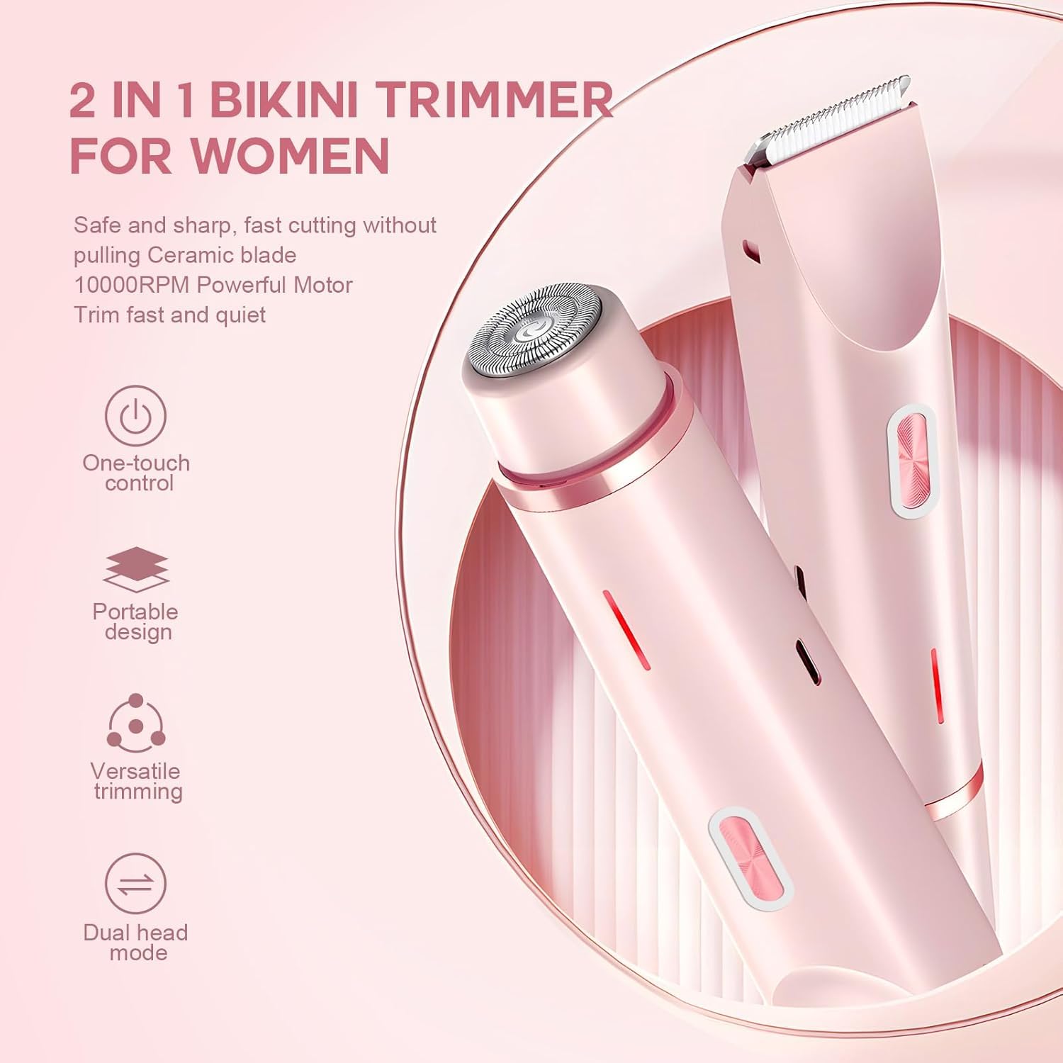CheckSimple 2025 New Bikini Trimmer for Women,Dermave Bikini Shaver,2-in-1 Electric Razors for Women(Pink)