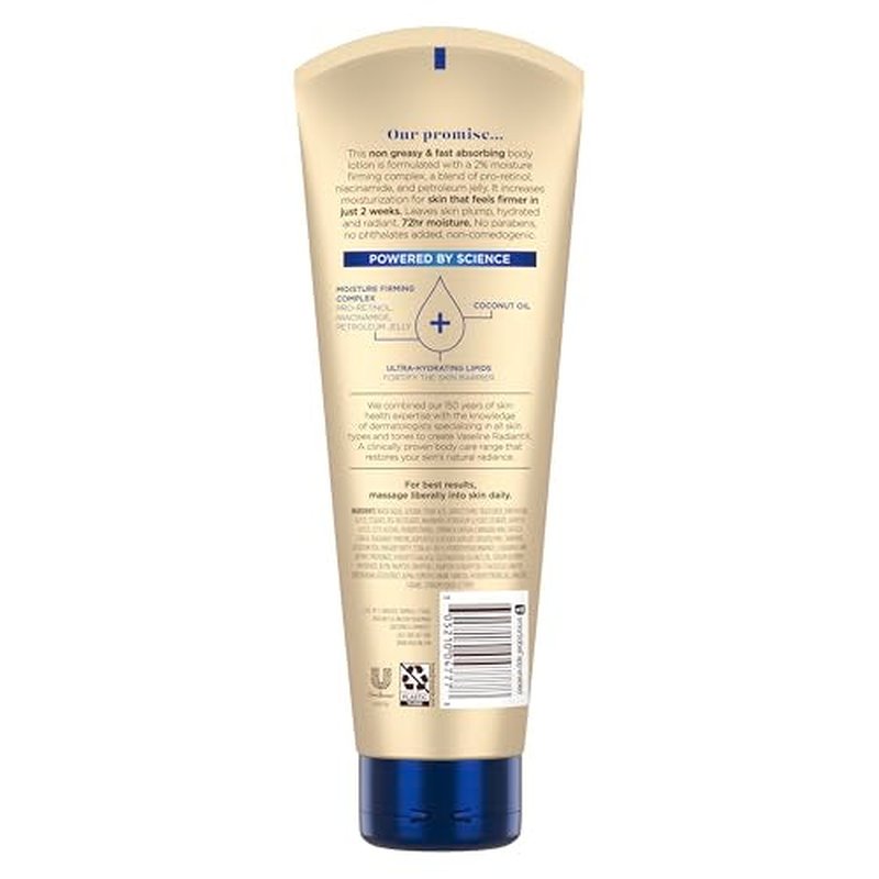 Vaseline Radiant X Firm & Restore with Pro-Retinol, Niacinamide & Coconut Oil, Nourishing Body Lotion 8 oz