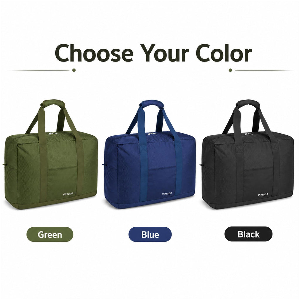 Vimapo Foldable Travel Duffle Bag with Trolley Sleeve 40L Capacity, Lightweight Packable Travel Duffel Bags with the Keyhole Zipper, Weekender Overnight Nylon Carry on Bag for Men & Women, Army Green