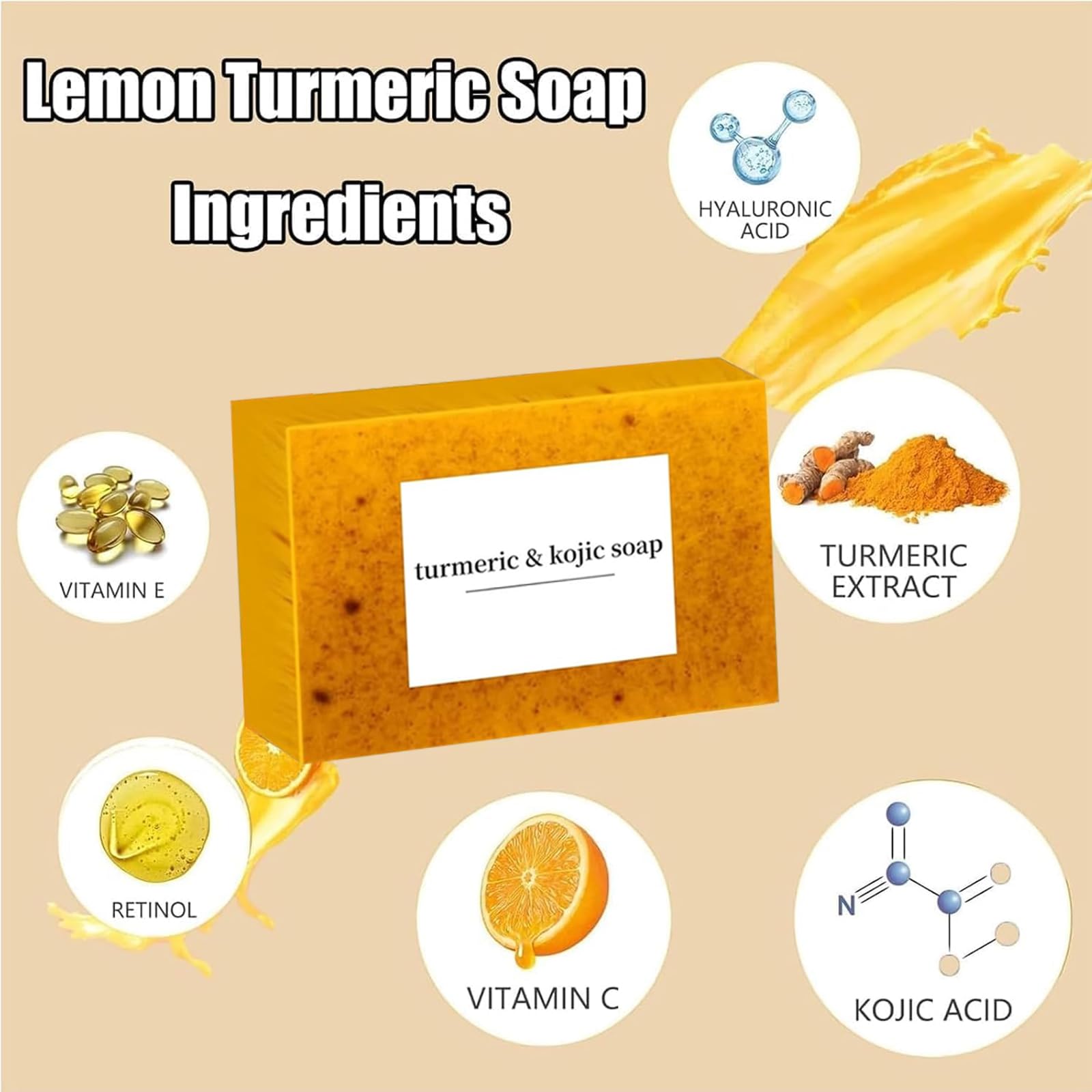 3PCS Lemon Turmeric Kojic Soap + 3 Bubble Nets | Organic Face & Body Bar | Cleansing & Exfoliating | All Skin Types