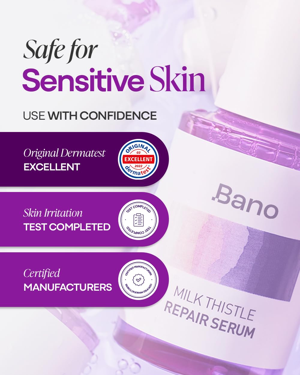 Bano Milk Thistle Repair Serum for Sensitive & Redness-Prone Skin - Calming & Barrier Repair | Hydrating, Fast-Absorbing | Korean Skincare, Fragrance Free | 1.01 fl oz