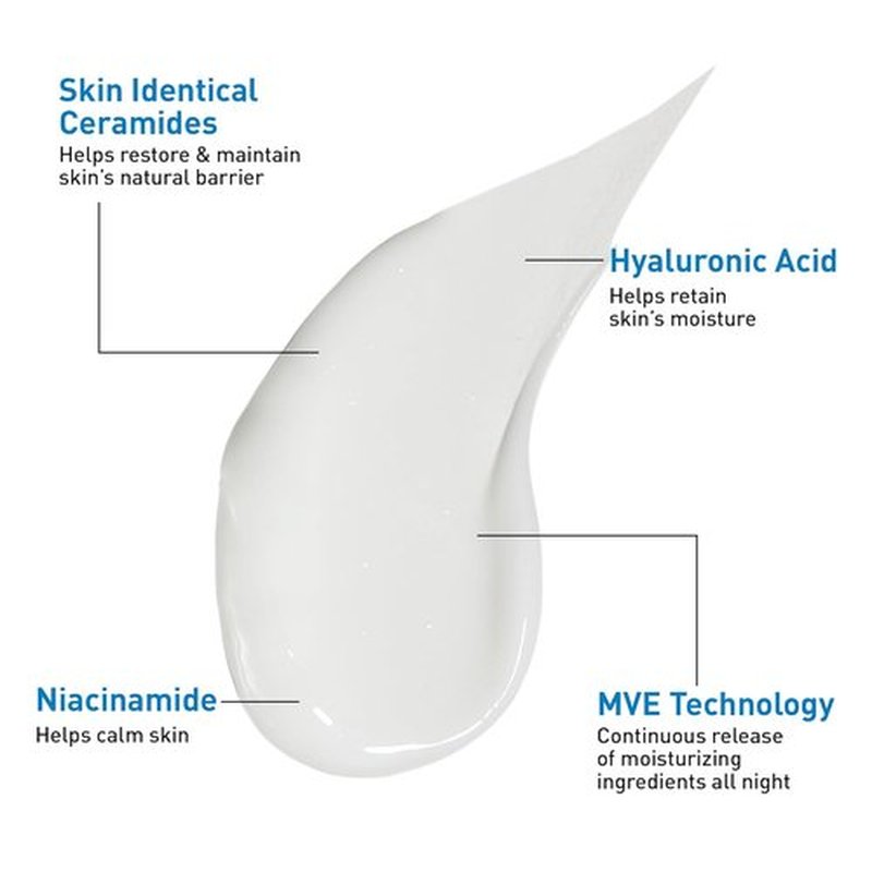 CeraVe PM Facial Moisturizing Lotion - Ultra-Lightweight Night Cream with Hyaluronic Acid & Niacinamide | 3 Oz