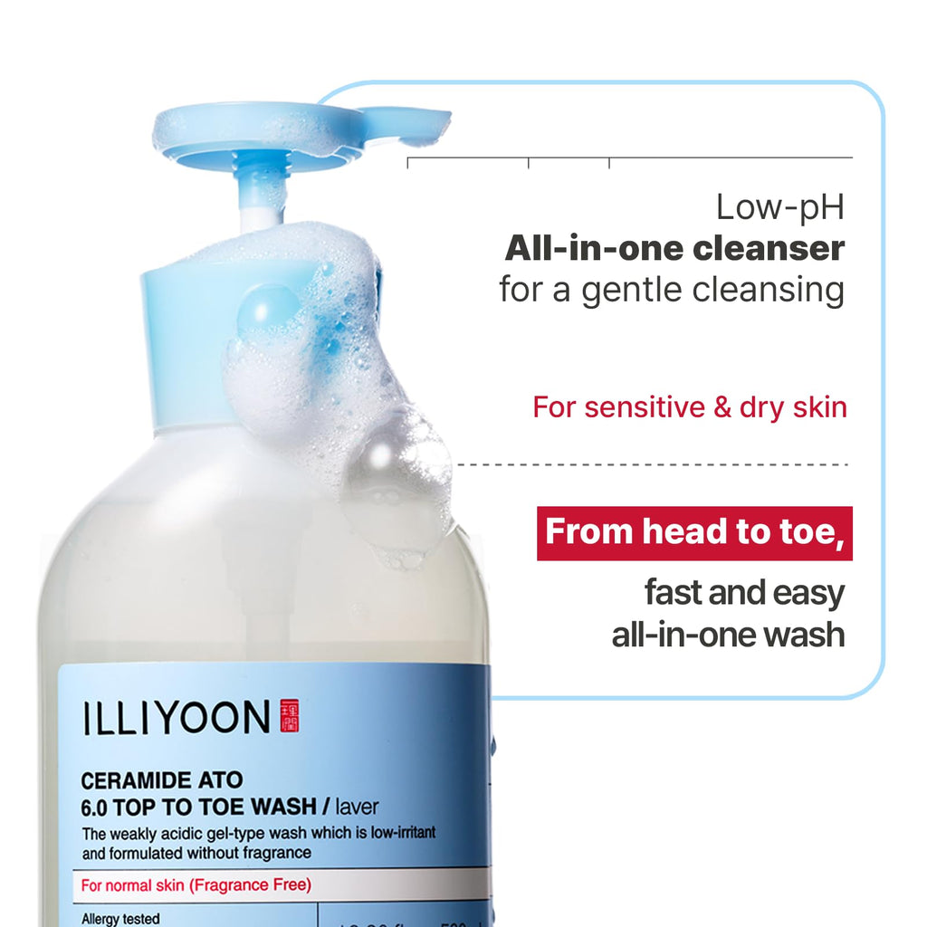 Illiyoon Ceramide Ato 6.0 Top to Toe Wash - Mild Cleanser for Baby body, 16.9 Fl Oz (500ml)