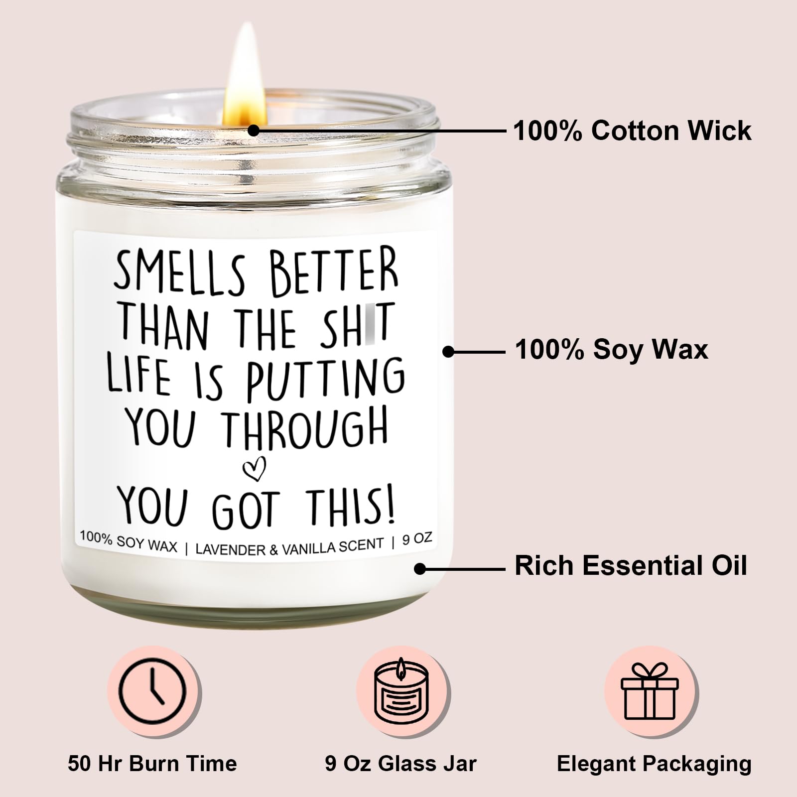 Younift You Got This Candle, Feel Better Gifts for Women, Men, Funny Get Well, Cancer Care, Encouragement, Cheer Up Gifts for Women, Chemo Patients, Breast Cancer Survivor Presents for Woman - 9 oz