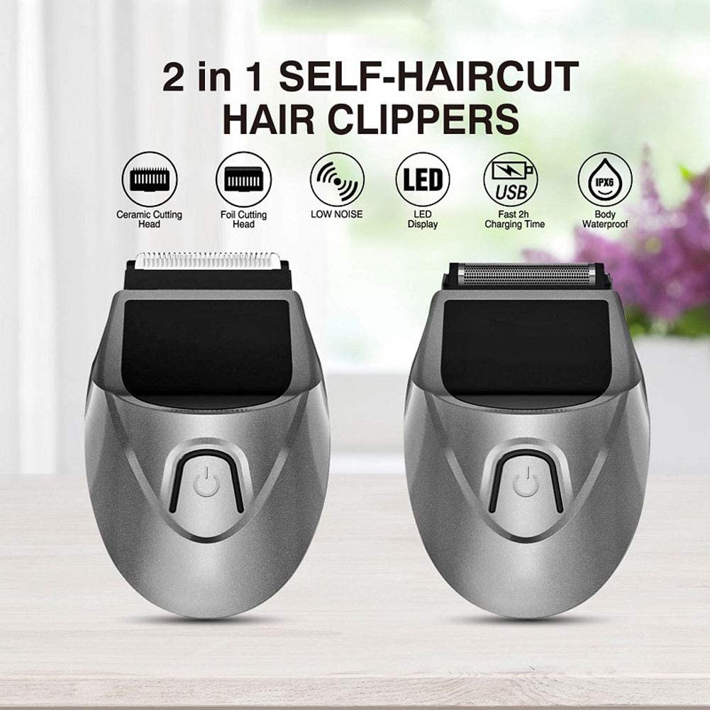 SUYOOULIN Self-Haircut Hair Clippers, Shortcut Grooming Haircut Kit, Waterproof Rechargeable Cordless Electric Hair Trimmer Men Head Clippers, 2 Cutting Heads, 4-in-1 Limit Comb (Grey)