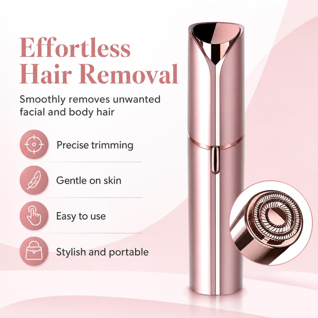 Flawless Facial Hair Removal for Women, Device, Remover Women Face, Finishing Touch Upper Lips, Chin & Cheeks, USB Rechargeable with LED LightIncluded Two Replacement Heads（Rose Gold）