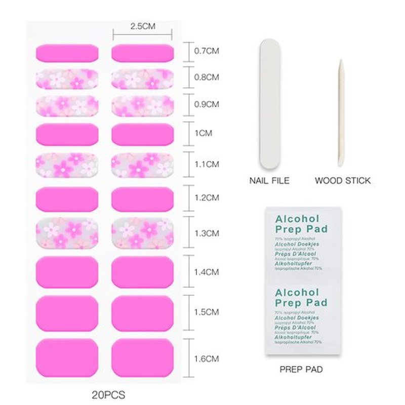 JMEOWIO Gel Nail Stickers Pink Flower Transparent Semi Cured Gel Nail Strips Wraps UV/LED Nails Art Design Decoration Accessories