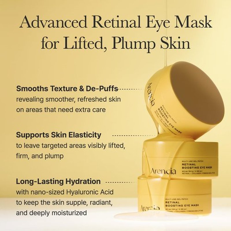 ARENCIA Retinal Boosting Eye Patch, Hydrogel Under Eye Mask with Peptides for Dark Circles, Puffiness, Fine Lines, 60 Patches, 2.96 oz