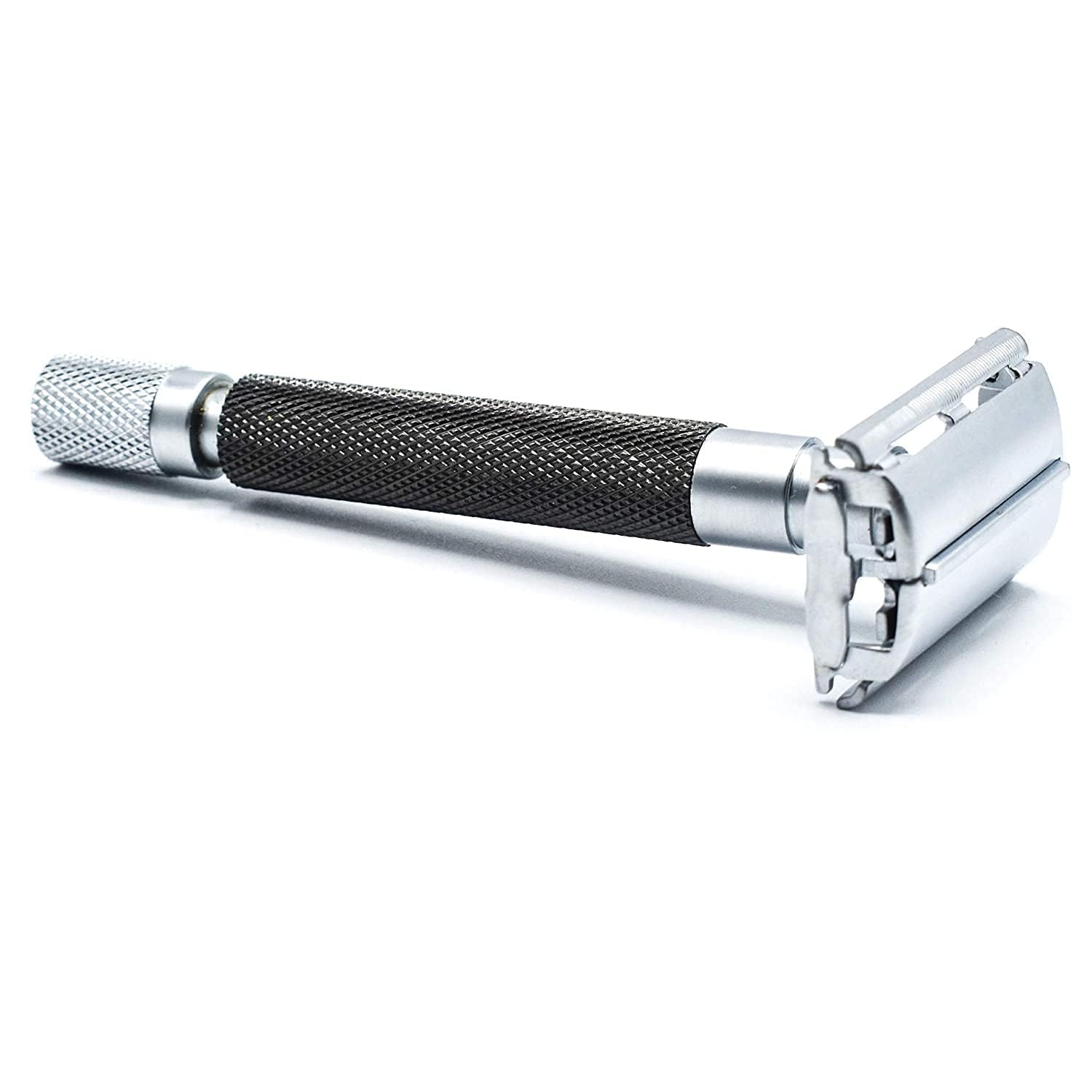 Parker 74R Graphite Gray – Long Handle Butterfly Open Safety Razor for Men | Heavyweight Double Edge Wet Shaving Razor with 5 Premium Blades
