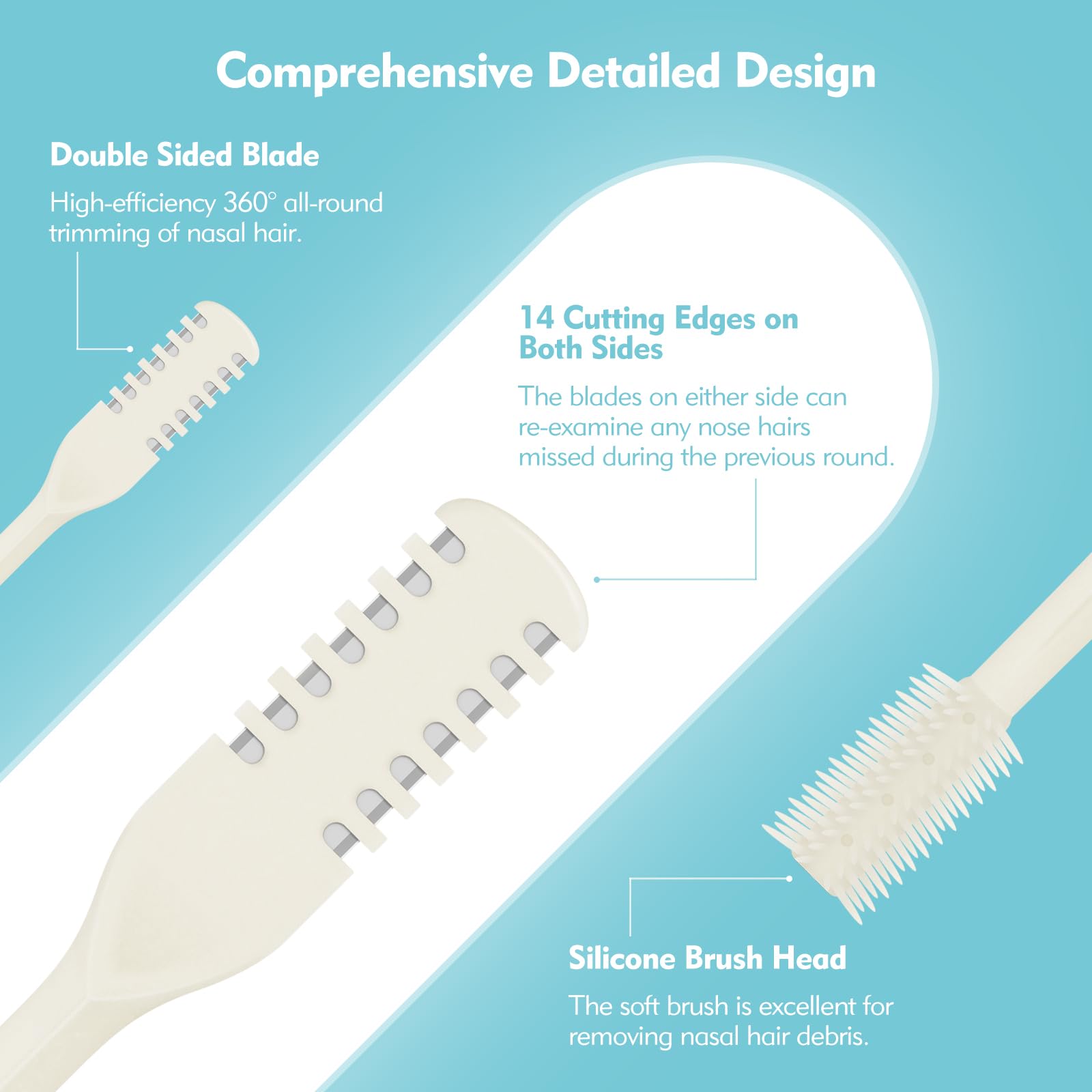 Kerros 5 Pcs Nasal Hair Cutter, Manual Nose Hair Trimmer for Men Women Double Sided Nasal Hair Trimmer 360° Rotating Nose Hair Remover (Cream Yellow)
