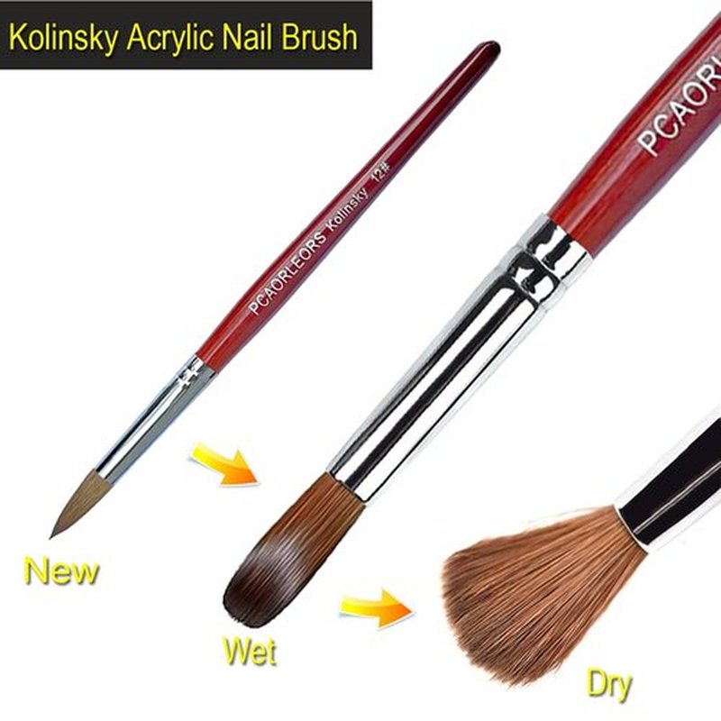 PCUORLEORS Acrylic Nail Brush with Pure Kolinsky Sable Hair and Red Wood Hand, Round/Flat Professional Gel Brush for Acrylic Power and Nail Extension Size #8,10,12 (2Pack(#12))