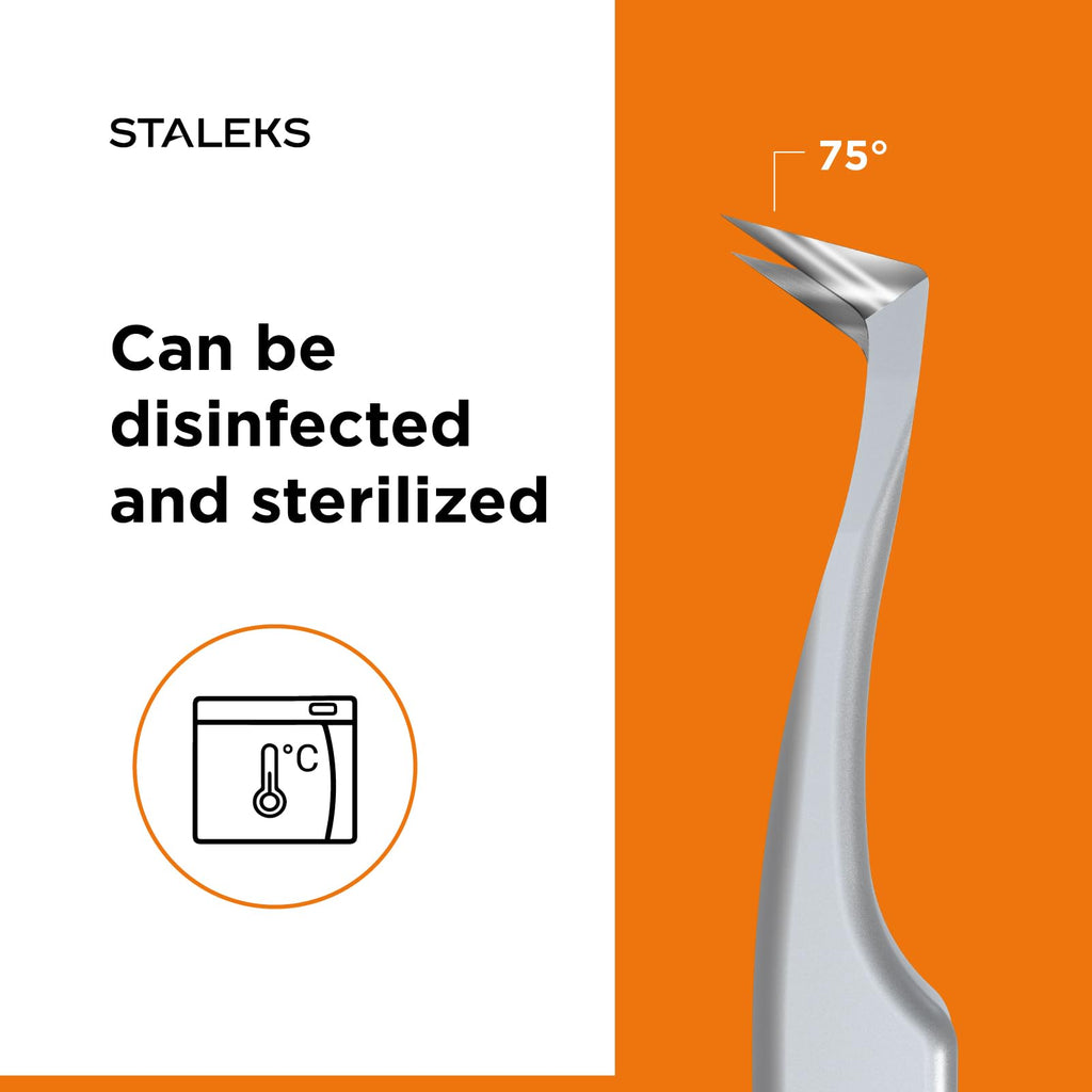 STALEKS PRO Expert 41 Type 6 Professional Eyelash Tweezers (L-Shaped 75°) – Stainless Steel for 2D-8D Volume Lash Extensions & Boot Technique