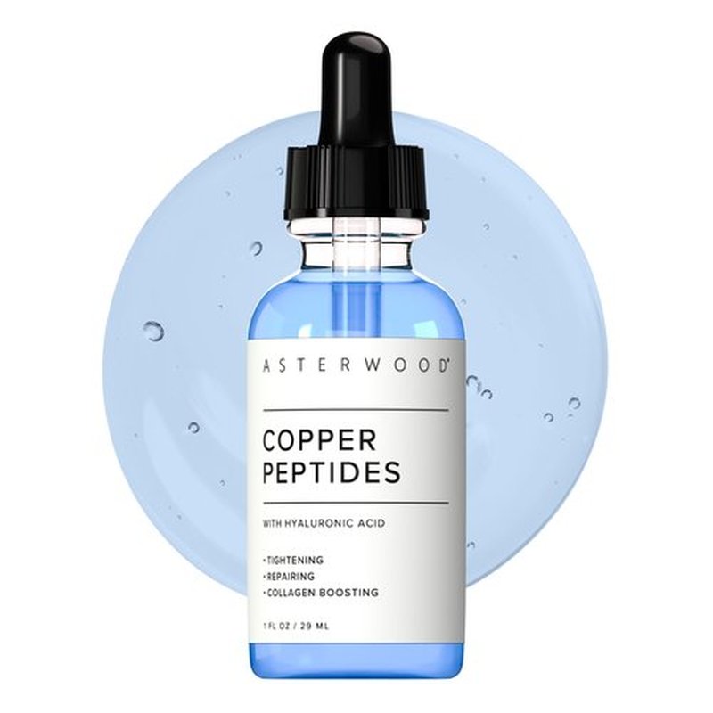 Asterwood Copper Peptides Serum for Face - with GHK-Cu Peptide and Hyaluronic Acid - Anti-Aging Facial Serum - 1 Fl Oz